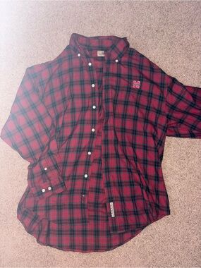 Men's Huskers Red & Black Plaid Button-Down Shirt